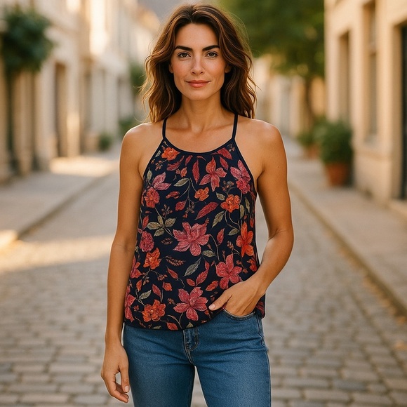 PaperMoon Floral Spaghetti Strap Top Size MP - Picture 1 of 5